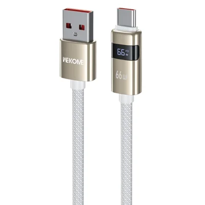 WEKOME WDC-103 1,2 m 66 W USB-A auf Typ-C-Kabel mit digitalem Display 480 Mbps Datenübertragungskabel mit intelligentem Chipschutz – Weiß