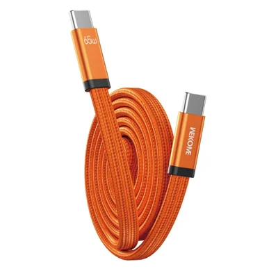 WEKOME WDC-C20 Ultra Thin 1m 65W Magnetic Fast Charging Type-C to Type-C Cable 480Mbps Braided Data Transfer Cable - Orange