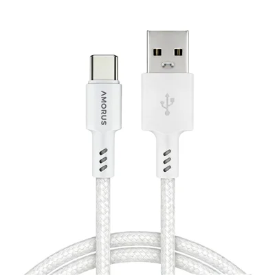 AMORUS 1 м, 12 Вт, 2,4 А, кабель USB-A – USB-C, нейлоновый плетёный, шнур для передачи данных, кабель для быстрой зарядки для Samsung / Huawei / Xiaomi — белый