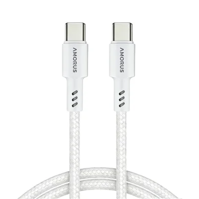 AMORUS 1m PD 3.0 60W Fast Charging Cable USB-C to USB-C Nylon Braided Data Cord for for Samsung / Xiaomi / Google - White
