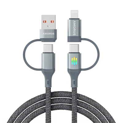 AMORUS 1m USB-A / USB-C to iP / USB-C Cable PD 3.0 60W Fast Charging Data Cord with Breathing Light