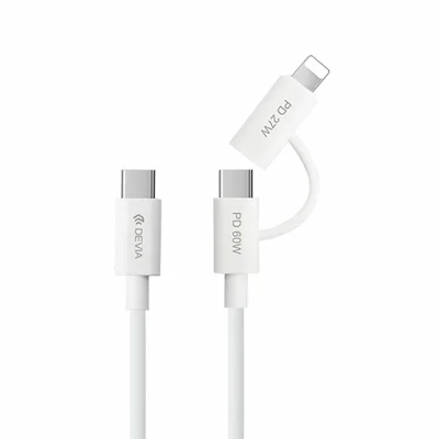 DEVIA EC404 Smart Series 1.2m Type-C to Type-C PD 60W + IP 27W Data Cable 2 in 1 Fast Charging Cord - White