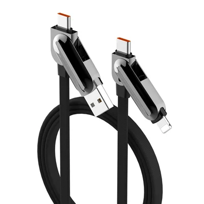 LDNIO 1.2m USB-A + Type-C to Type-C + iP Data Sync Cord PD 100W Fast Charging Cable - Black
