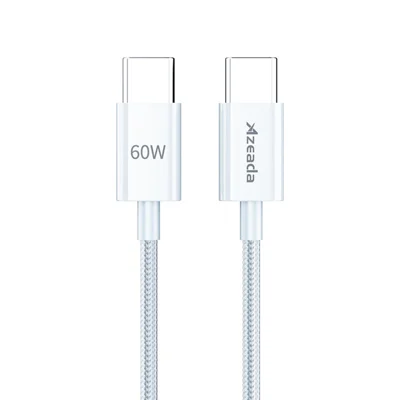 AZEADA AZ-B06a 1m USB-C to USB-C Data Cable 60W Fast Charging Wire for Samsung / Xiaomi / Google - White