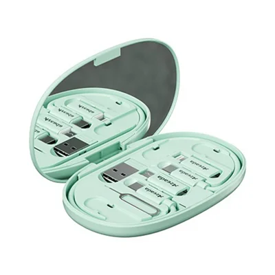 AZEADA AZ-B01th Multi-function Digital Storage Box 60W Fast Charging USB-C Data Cable with 3 Adapters and Mirror - Green
