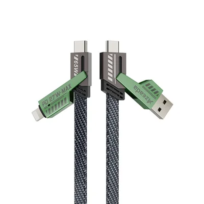 AZEADA AZ-B10th Seria Mecha, 1,5 m, kabel danych z płetwą, szybkie ładowanie PD 60 W, USB-A/USB-C do USB-C/iP – zielony