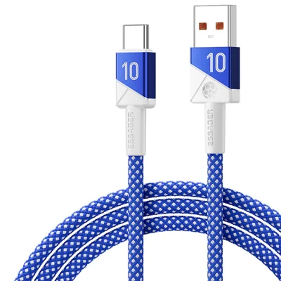 ESSAGER 1m Football Theme 7A Fast Charging Cable USB-A to USB-C Data Cord for Huawei Samsung Xiaomi - Sapphire