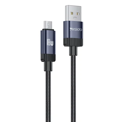 YESIDO CA204M 1m USB A to Micro USB Cable 18W Fast Charging Braided Data Cable for Samsung / Xiaomi / Motorola - Tarnish Grey