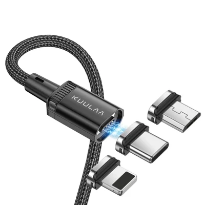 KUULAA KL-X25 2 m 3 A Magnetkabel Typ-C / iP (5-14) / Micro-USB 3-in-1 Geflechtskabel zum Laden und Übertragen von Daten – Schwarz