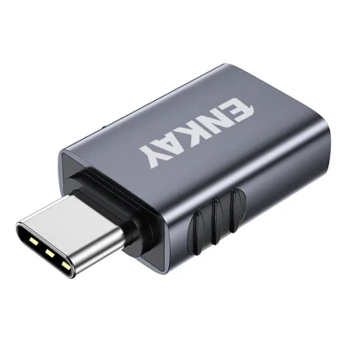ENKAY ENK-AT130 USB-A 3.2 Female to USB-C Male Adapter 10Gbps 60W Fast Charging Aluminum Alloy OTG Converter - Grey