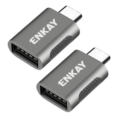 ENKAY ENK-AT131 2 Unidades Adaptador USB-C Macho para USB-A Fêmea 3.2 10 Gbps Conversão Rápida de Carga 60 W em Liga de Zinco OTG - Cinzento