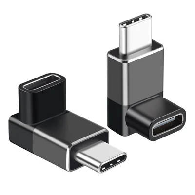 ENKAY ENK-AT132 2Pcs USB-C Male to USB-C Female 90 Degree Right Angle Adapter 40Gbps High Speed 240W Fast Charging Converter - Grey