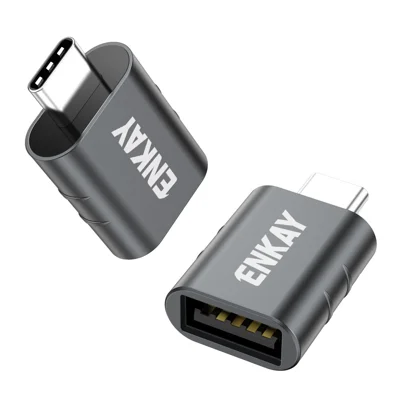 ENKAY ENK-AT135 2Pcs USB-A 3.2 Female to USB-C Male Adapter 10Gbps 60W Fast Charging Zinc Alloy OTG Converter - Black