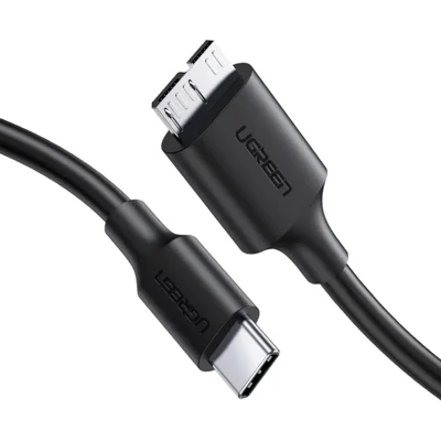 UGREEN 90995 Câble USB 3.0 de 25 cm de Type-C à Micro-B, fil de transfert de données 5 Gbps avec charge rapide 3 A pour disque dur externe - Noir