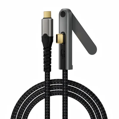 Câble USB-C 3.2 de 2 m avec support pliable, transfert de données 4K/60 Hz 20 Gbps, charge rapide PD 100 W, câble pour téléphone et tablette - Noir
