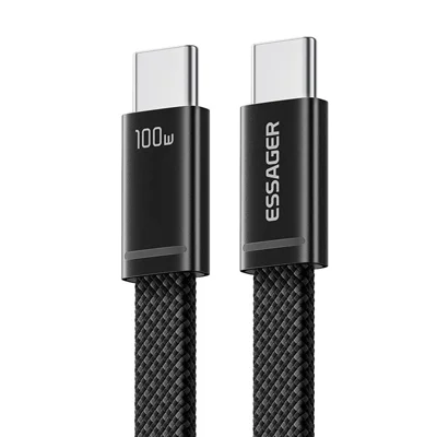 ESSAGER ES-X85 1 м кабель USB-C — USB-C, 100 Вт, PD, быстрая зарядка, передача данных, 480 Мбит/с — черный