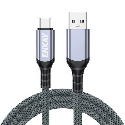 ENKAY 1m USB 3.2 to Type-C Cable 60W Fast Charging 10Gbps High Speed Braided Data Cable - Grey