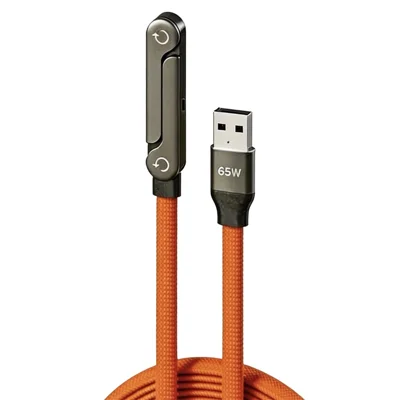 D04 1.5m 65W USB-A to Type-C Cable Phone Stand Fast Charging Cord for iPhone 15  /  16  /  17  /  Android Gaming - Orange