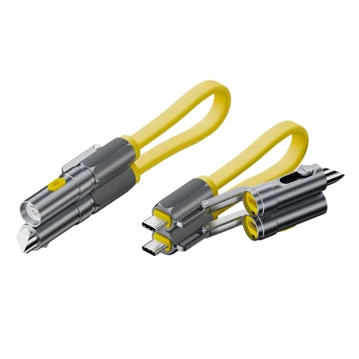 JX4 / 1-01 22cm 240W câble USB-C avec briquet à lame cachée, câble de charge multifonctionnel portable 4-en-1 pour usage extérieur et urgences - Jaune
