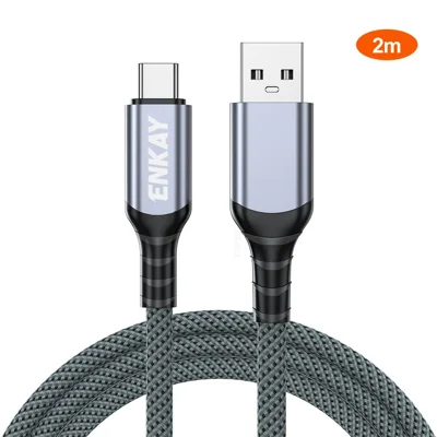 ENKAY 2m USB 3.2 Gen2 USB-A to USB-C Cable 60W Fast Charging 10Gbps High Speed Data Cable - Grey