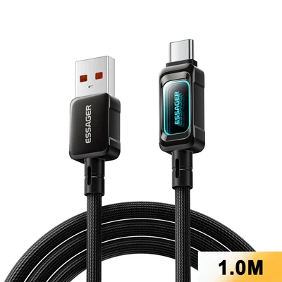 ESSAGER ES-X87 1m USB-A to Type-C Cable 7A Fast Charging 480Mbps Data Transfer Data Cord - Black