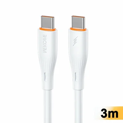 WEKOME WDC-C35 3 m Typ-C auf Typ-C Kabel 65 W PD Schnellladen 480 Mbit/s Datenübertragungskabel – Weiß