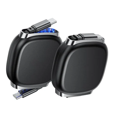 1m PD 240W Retractable Dual Type-C Fast Charging Data Cable with Emarker for iPhone Android - Black
