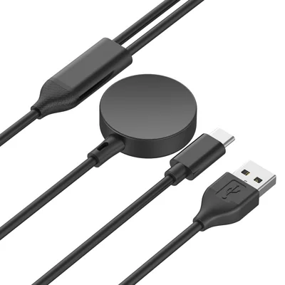 USB-A + Type-C 100W Fast Charging Magnetic Charger Dock with 1.2m Cable for Samsung Galaxy Watch6 Classic 47mm / 43mm / Watch6 44mm / 40mm / Watch 5 Pro 45mm - Black