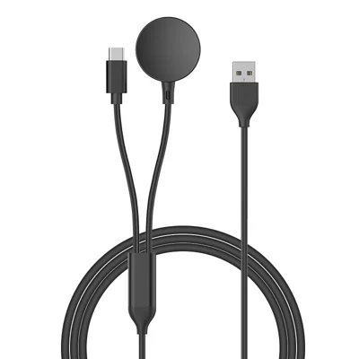 1.2m 2 in 1 Magnetic Wireless Charger Type-C Charging Cable for Samsung Galaxy Watch6 Classic 47mm/43mm/Watch6 44mm/40mm/Watch 5 Pro 45mm - USB-A