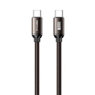 REMAX CB36 2m USB-C to USB-C Cable PD 100W Fast Charging Aluminum Alloy Braided Data Sync Wire - Tan