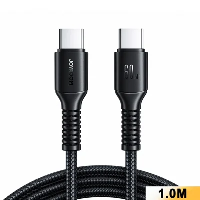 JOYROOM S-A9U 1m USB-C to USB-C Cable PD 60W Fast Charging Nylon Braided Data Cord for Phones Tablets Laptops - Black