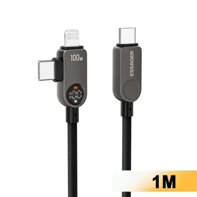 ESSAGER ES-X88 1m 2-in-1 100W USB-C to USB-C + Lightning Data Cable with Real-Time Power Display 480Mbps