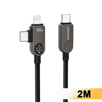 ESSAGER ES-X88 2m 2 in 1 Type-C to Type-C + IP Cable 100W Power Display 480Mbps Data Cord - Genmetal Grey