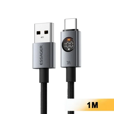 ESSAGER ES-X89 1m USB-A to USB-C Cable 7A Digital Display 480Mbps Data Transfer Cord - Grey