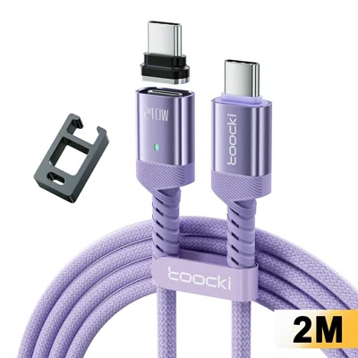 TOOCKI TX136C4 2 m 240 W Câble de Données Magnétique USB-C à Recharge Rapide 480 Mbps avec Pince de Démontage - Violet