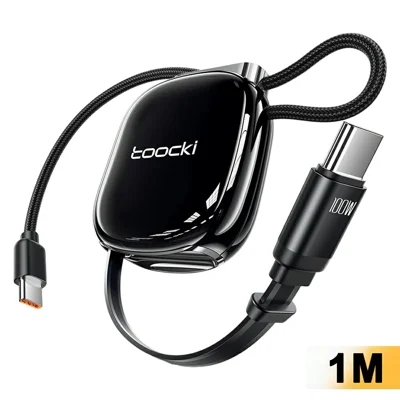 TOOCKI TX131C2 1 m 100 W Charge rapide USB-C vers USB-C câble rétractable avec dragonne tressée - Noir