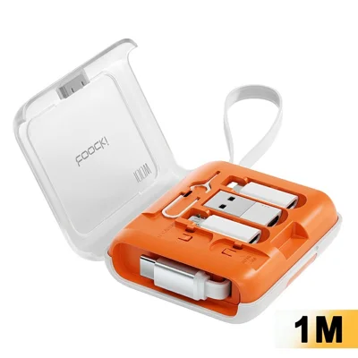 TOOCKI TX130C2 1 m 100 W Charge Rapide USB-C Câble Rétractable avec Kit Adaptateur iP / Micro / USB avec Support Téléphone - Blanc + Orange