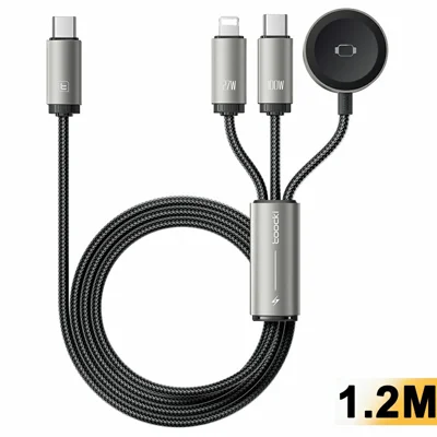 TOOCKI TQ-X69C2 1,2 m USB-C / iP / Chargeur magnétique pour montre câble de charge rapide 3 en 1 100 W - Tarnish