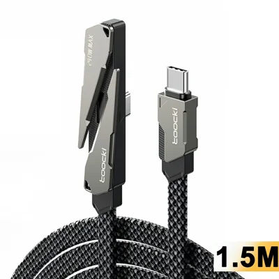TOOCKI X125C4 câble de chargement rapide USB-C vers USB-C 240 W avec support pliable de 1,5 m - Noir