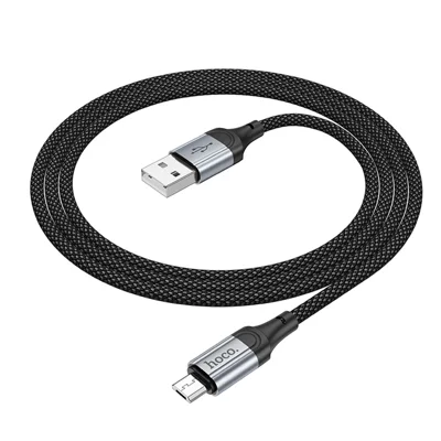 كابل HOCO X102 1 متر من USB-A إلى Micro-USB مجدول من النايلون وكابل شحن ونقل بيانات بقدرة 2.4 أمبير - أسود