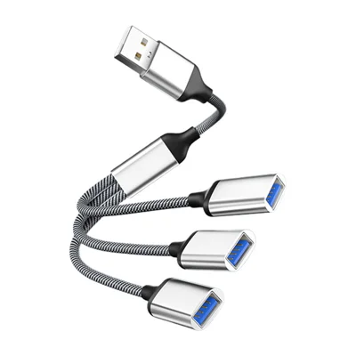 3-Port USB Hub Plug and Play 480Mbps USB 2.0 Aluminum Alloy OTG Adapter - Silver