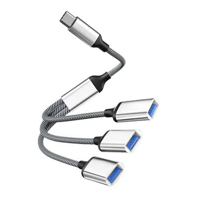 Type-C to 3-Port USB 2.0 Hub Aluminum Alloy 480 Mbps OTG Adapter for Laptop Tablet PC - Silver