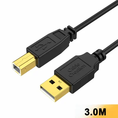 CABLECREATION CC1269 3m USB 2.0 A zu B Druckerkabel 24 Karat vergoldet vollständig abgeschirmt PVC – Schwarz