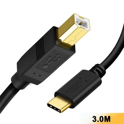 CABLECREATION CC1198 3 m USB-C auf USB 2.0 Typ-B Kabel, vergoldet und abgeschirmt für Drucker – Schwarz