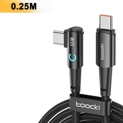 TOOCKI TQ-X25 0.25m 100W Type-C to Type-C Elbow Charging and Data Cable with LED Indicator - Black