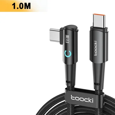 TOOCKI TQ-X25 1m 100W Type-C to Type-C Elbow Charging and Data Cable with LED Indicator - Black