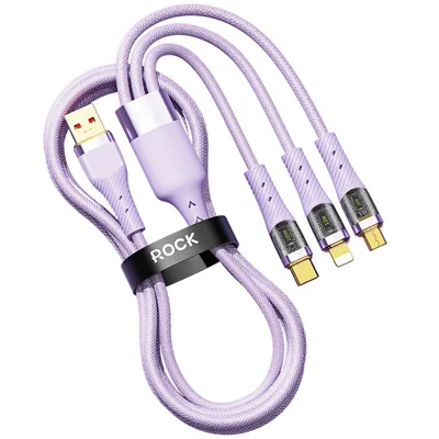 ROCK G20 1.5m 3 in 1 100W Fast Charging Cable Aluminum Alloy + Braided Data Cord - Purple