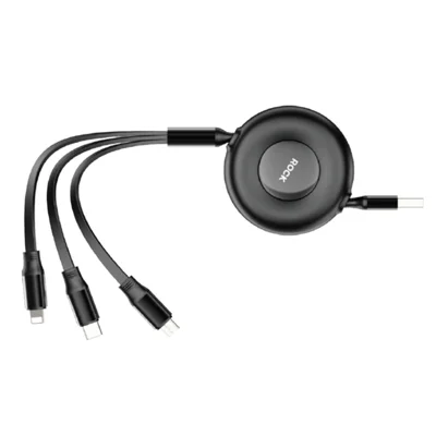 ROCK G16 1 m 3 w 1 elastyczny kabel do ładowania 3,5 A z tworzywa TPE + ABS + stopu aluminium Ładowarka do wielu urządzeń – Czarny
