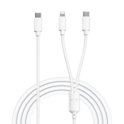 ROCK G19 1m 2 in 1 Charging Cable Portable USB-C to Type-C + iP 3A Max Fast Charging Cord - White