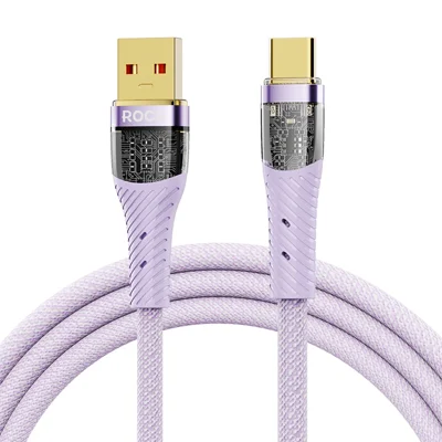 ROCK 1.2m USB-A to USB-C Cable 100W 6A 480Mbps Aluminum Alloy + Nylon Braided Charging Data Cable - Purple
